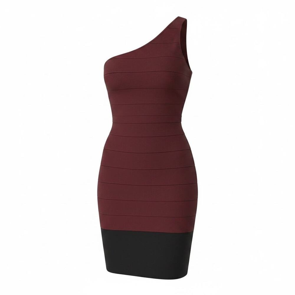 Maria Bianca Nero BODYCON MAROON/ BLACK ONE SHOULDER MINI DRESS SZ S